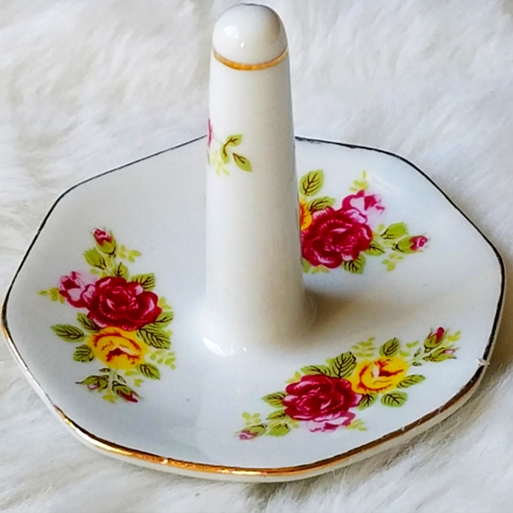 Vintage shabby chic white porcelain ring dish vanity real china
